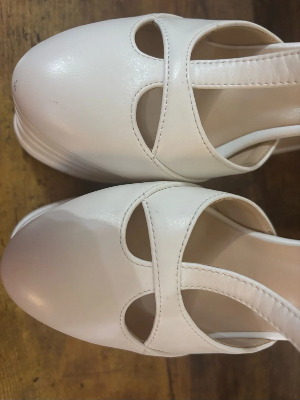 White T-Strap Platform Heels - Women's Dress Sandals